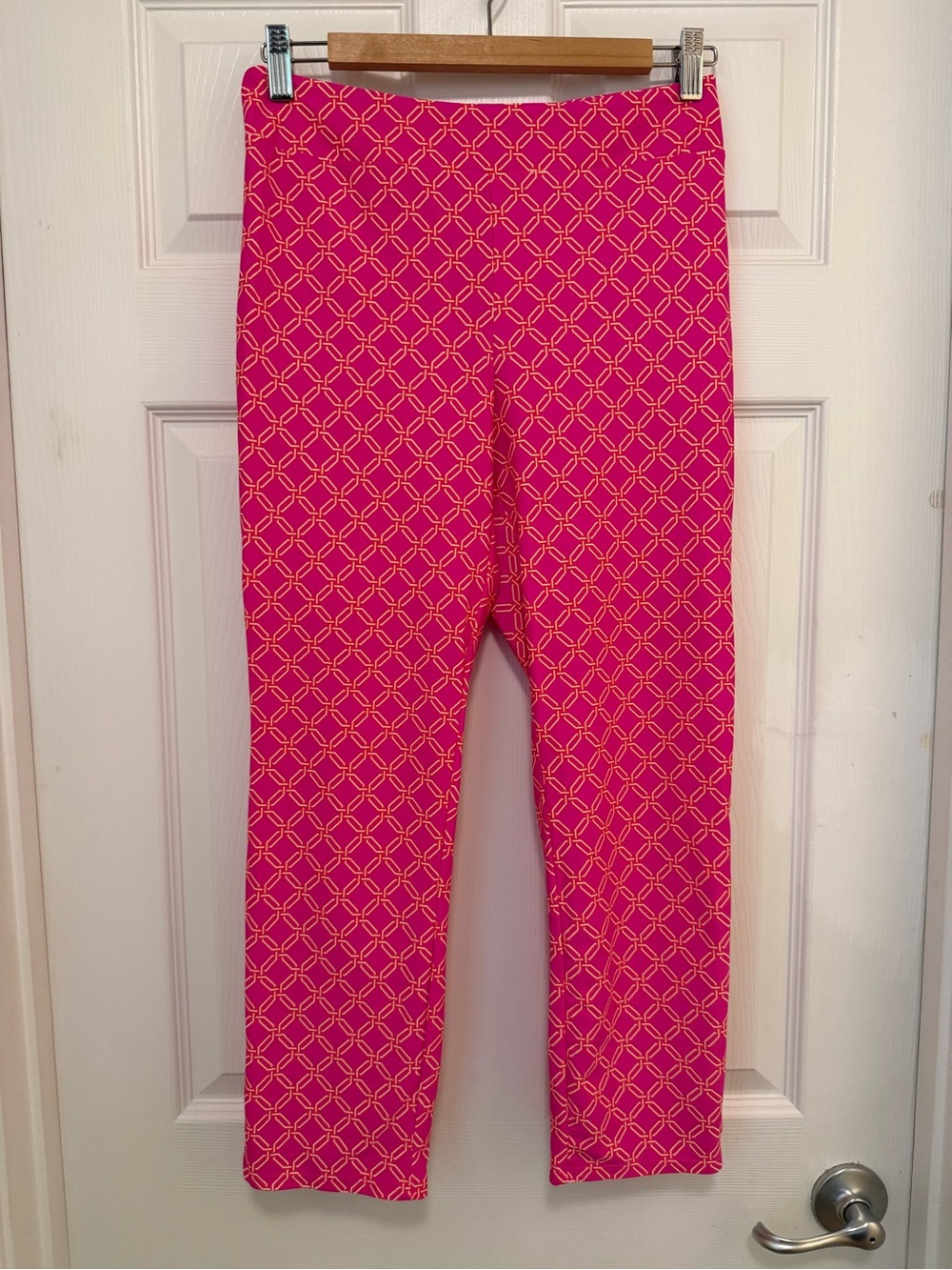 NWOT Jude Connally Lucia Slim Ankle Pant in Linked Lattice Pink